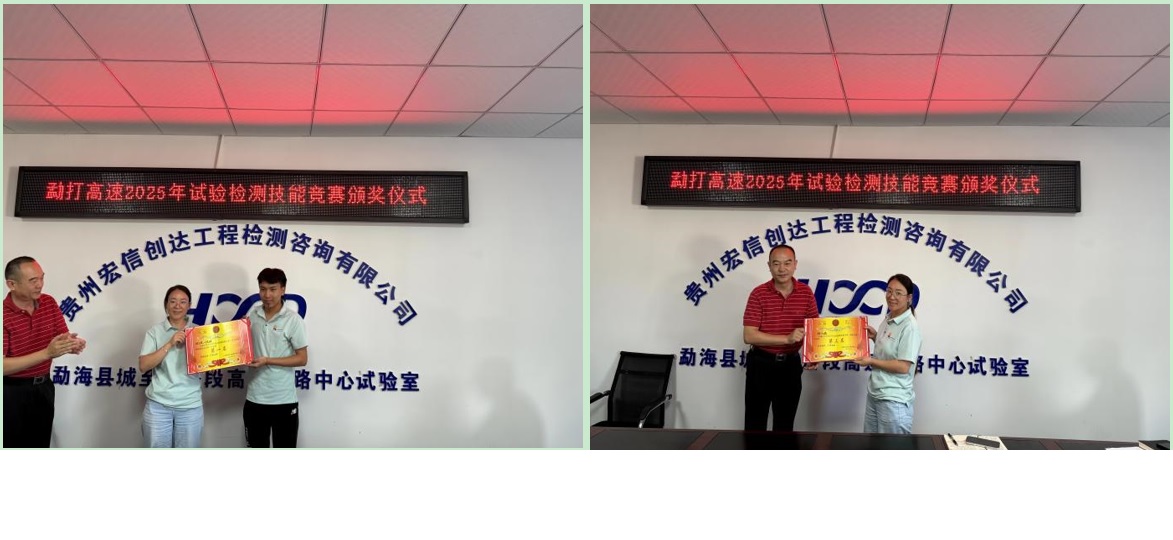 云南路橋試驗(yàn)檢測(cè)有限公司在勐?？h城至打洛段高速公路項(xiàng)目2025年“質(zhì)量月”試驗(yàn)檢測(cè)技能競(jìng)賽活動(dòng)中獲得殊榮